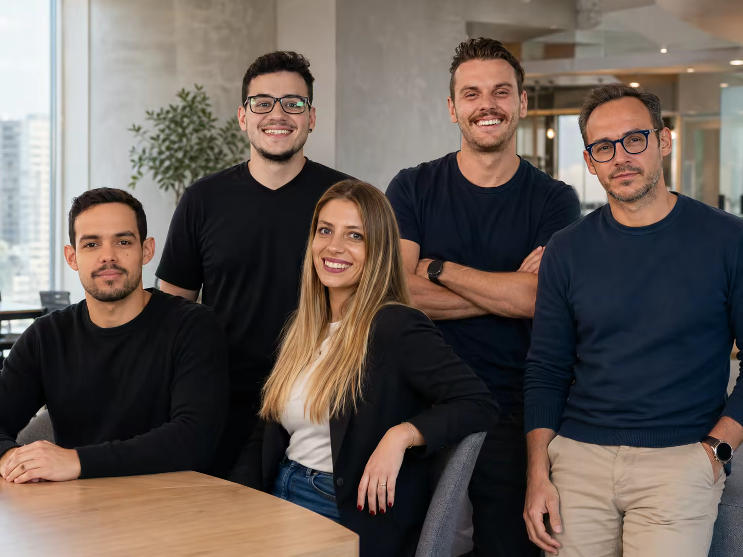 The SuperHired team: Marlon Sena, Thales Vignoli, Ana Veljkovic, Josh Hill, and Tom Meredith